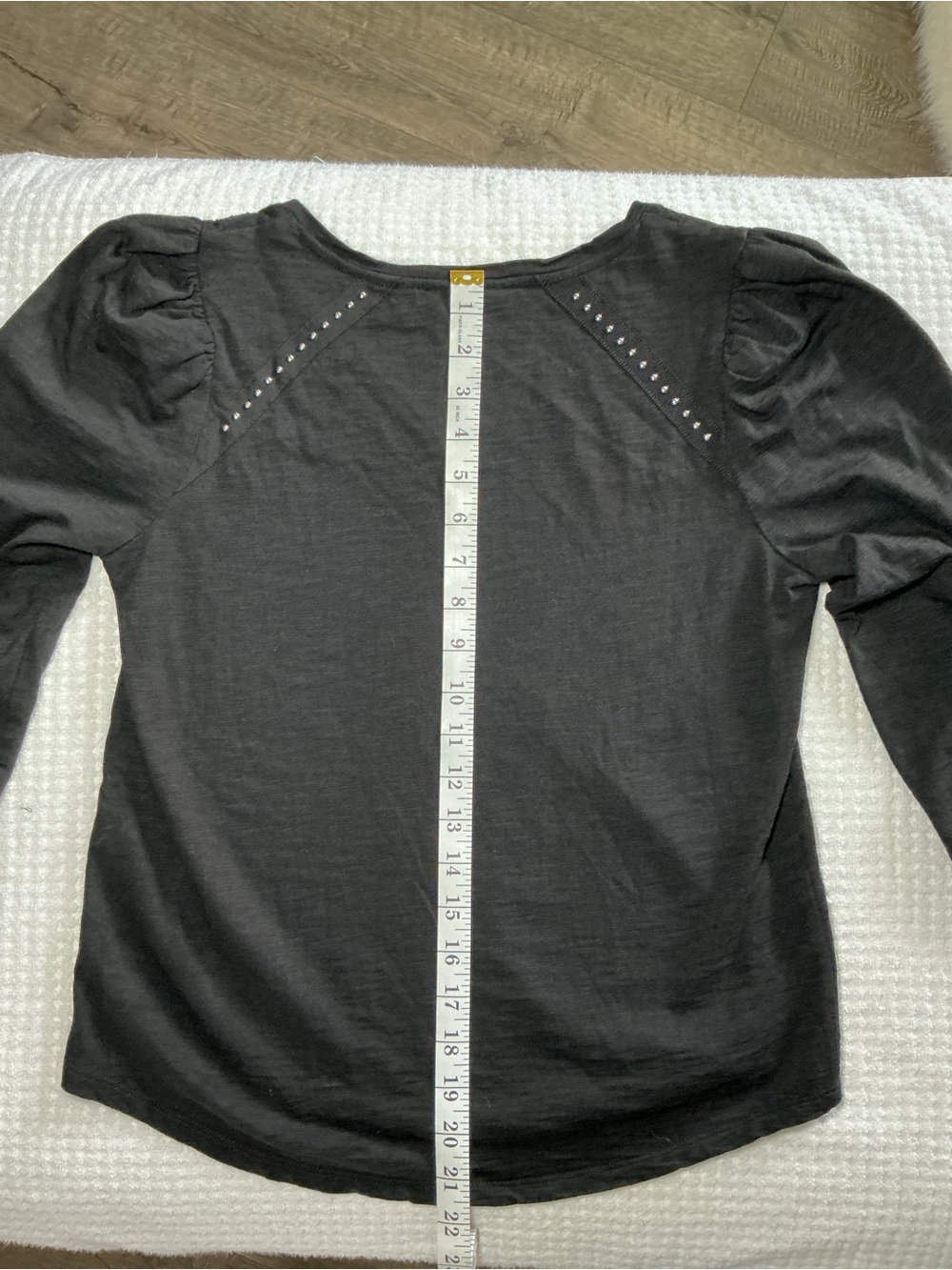 Chico's Black V-Neck Long Sleeve Top with Stud Trim - Picture 7 of 8